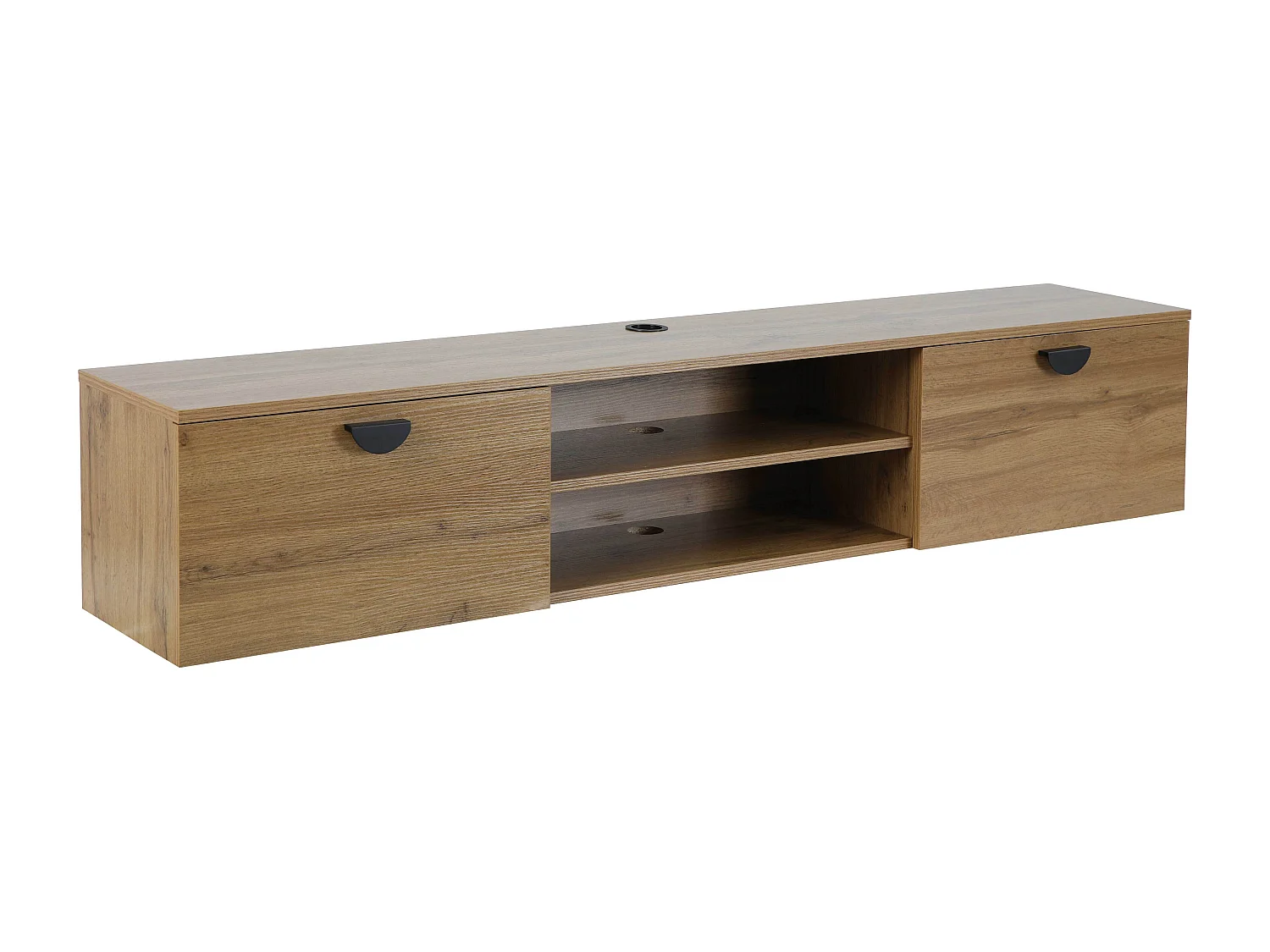 Meuble TV suspendu 160 cm industriel bois clair