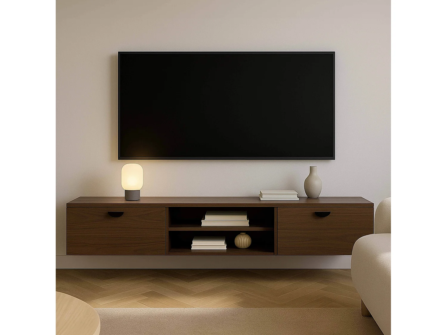 Meuble TV suspendu 160 cm industriel bois foncé