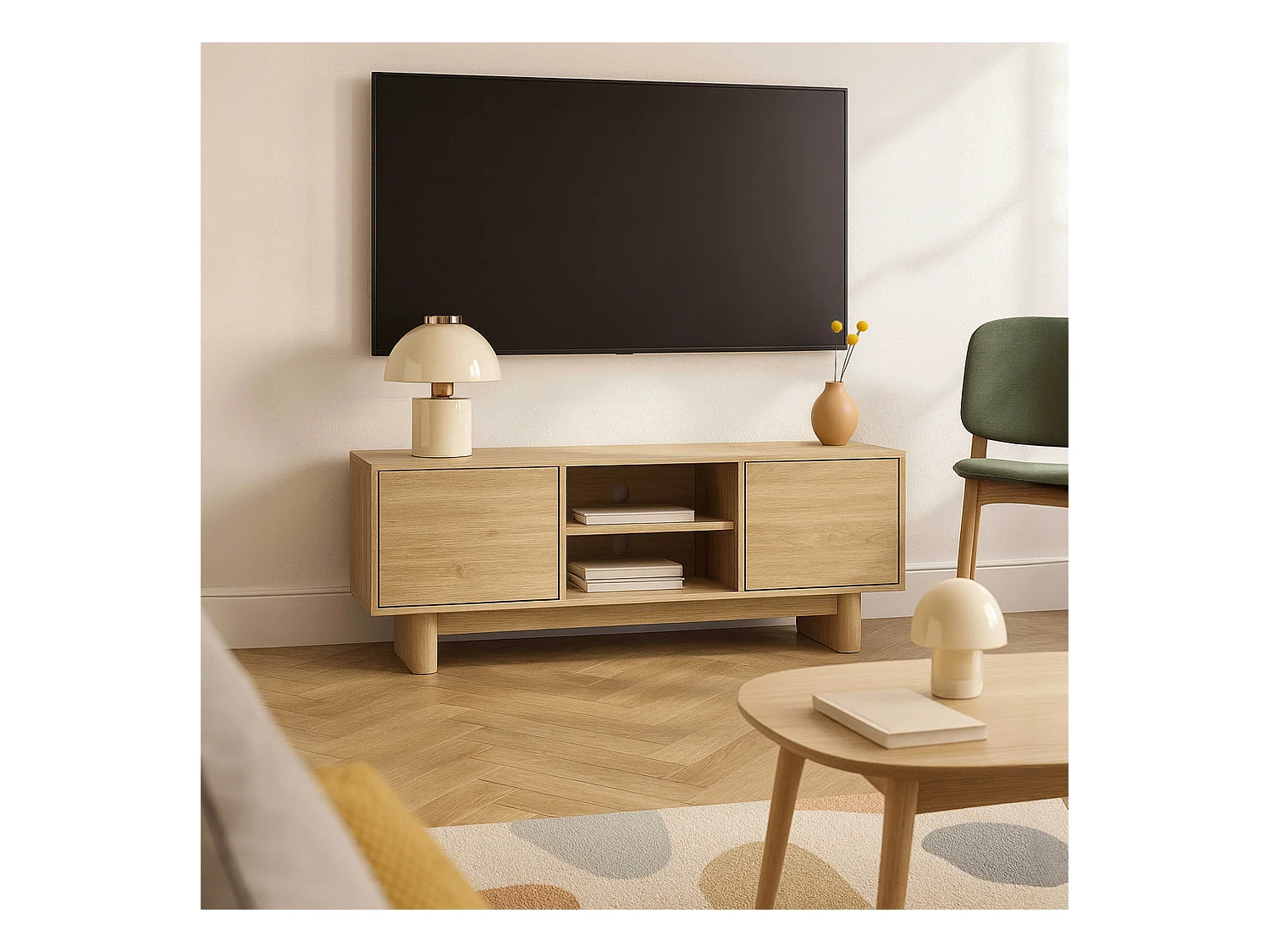 Meuble TV 160 cm scandinave bois clair