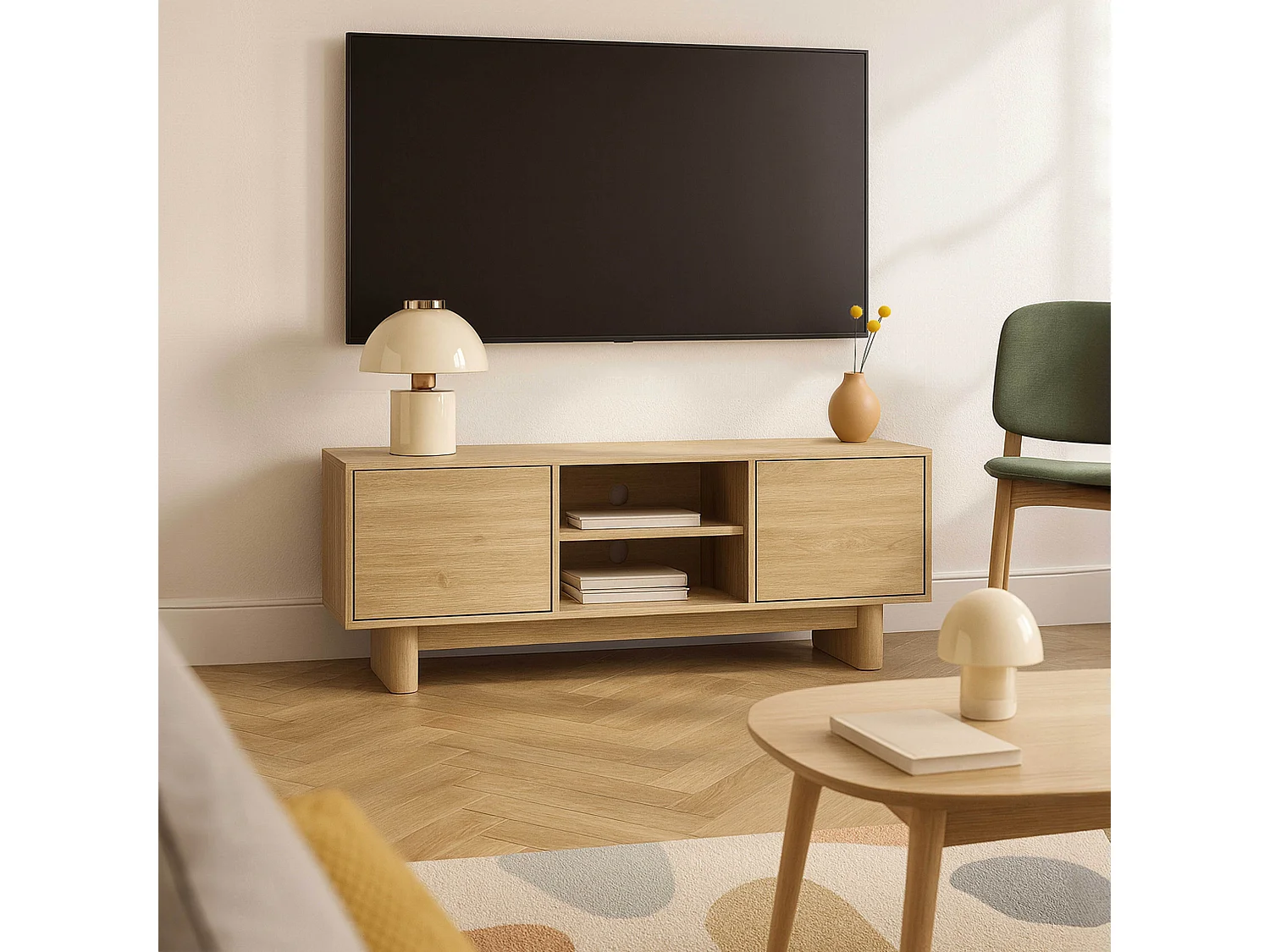 Meuble TV 160 cm scandinave bois clair