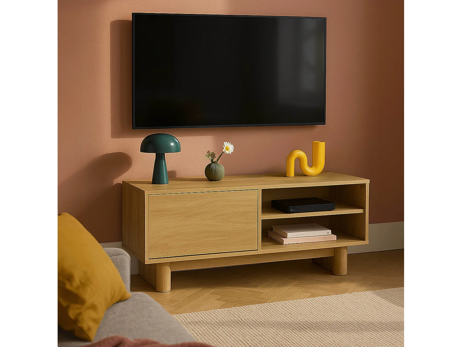 Meuble TV 120 cm scandinave bois clair