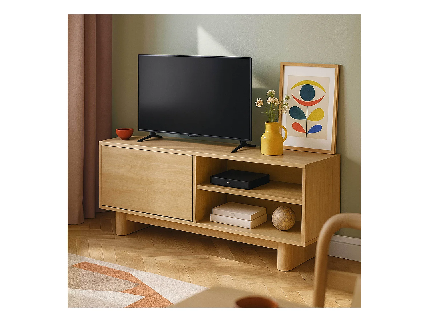 Meuble TV 120 cm scandinave bois clair