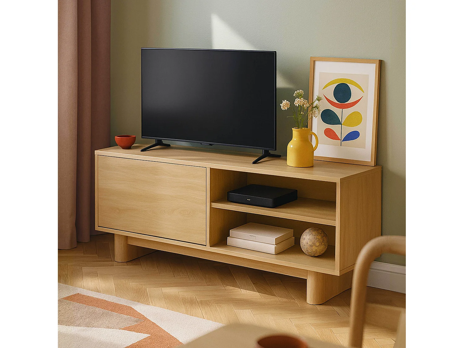 Meuble TV 120 cm scandinave bois clair