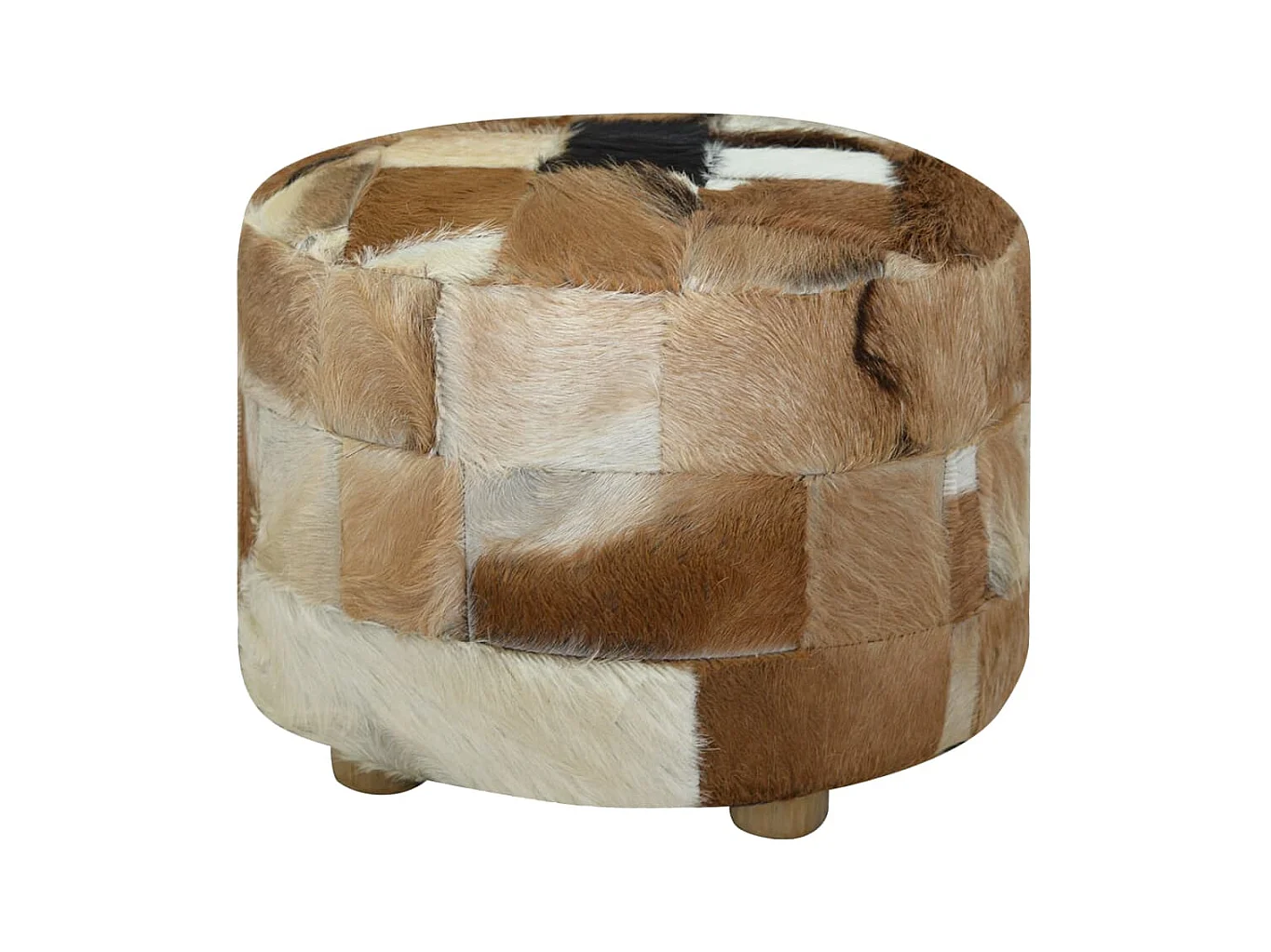 Garden Furniture -  Pouf Cuir véritable Rond 50 x 50 x 45 cm