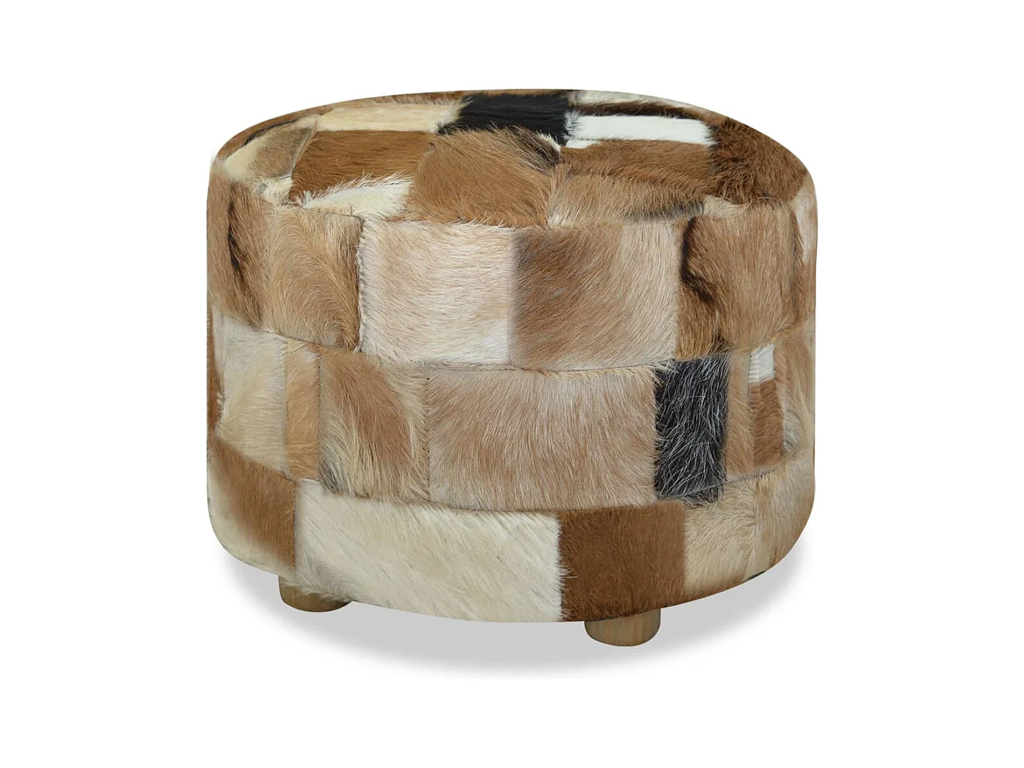 Garden Furniture -  Pouf Cuir véritable Rond 50 x 50 x 45 cm