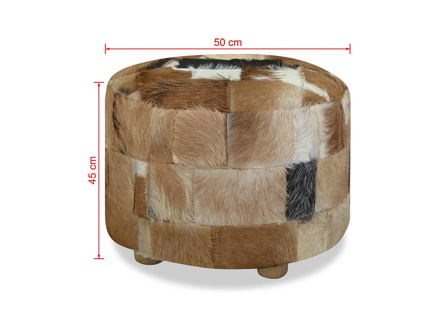 Garden Furniture -  Pouf Cuir véritable Rond 50 x 50 x 45 cm