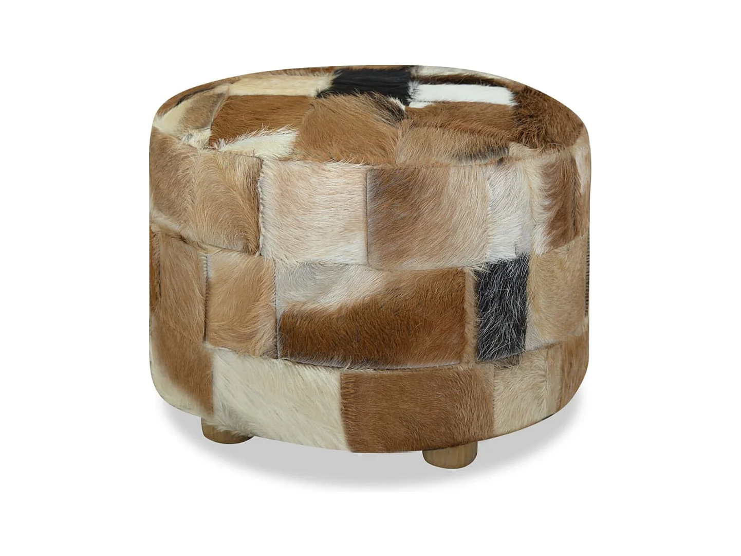 Garden Furniture -  Pouf Cuir véritable Rond 50 x 50 x 45 cm