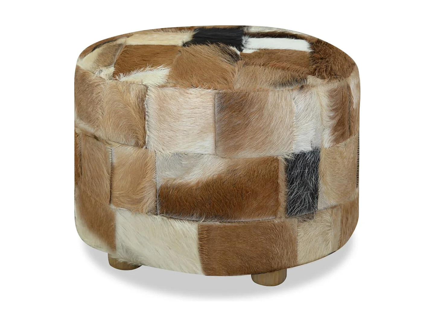 Garden Furniture -  Pouf Cuir véritable Rond 50 x 50 x 45 cm