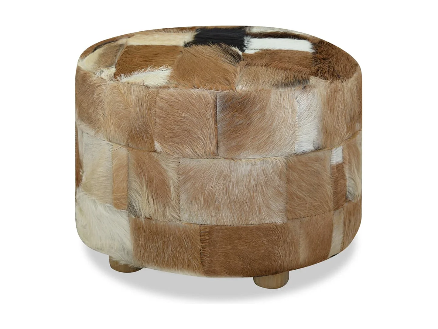 Garden Furniture -  Pouf Cuir véritable Rond 50 x 50 x 45 cm