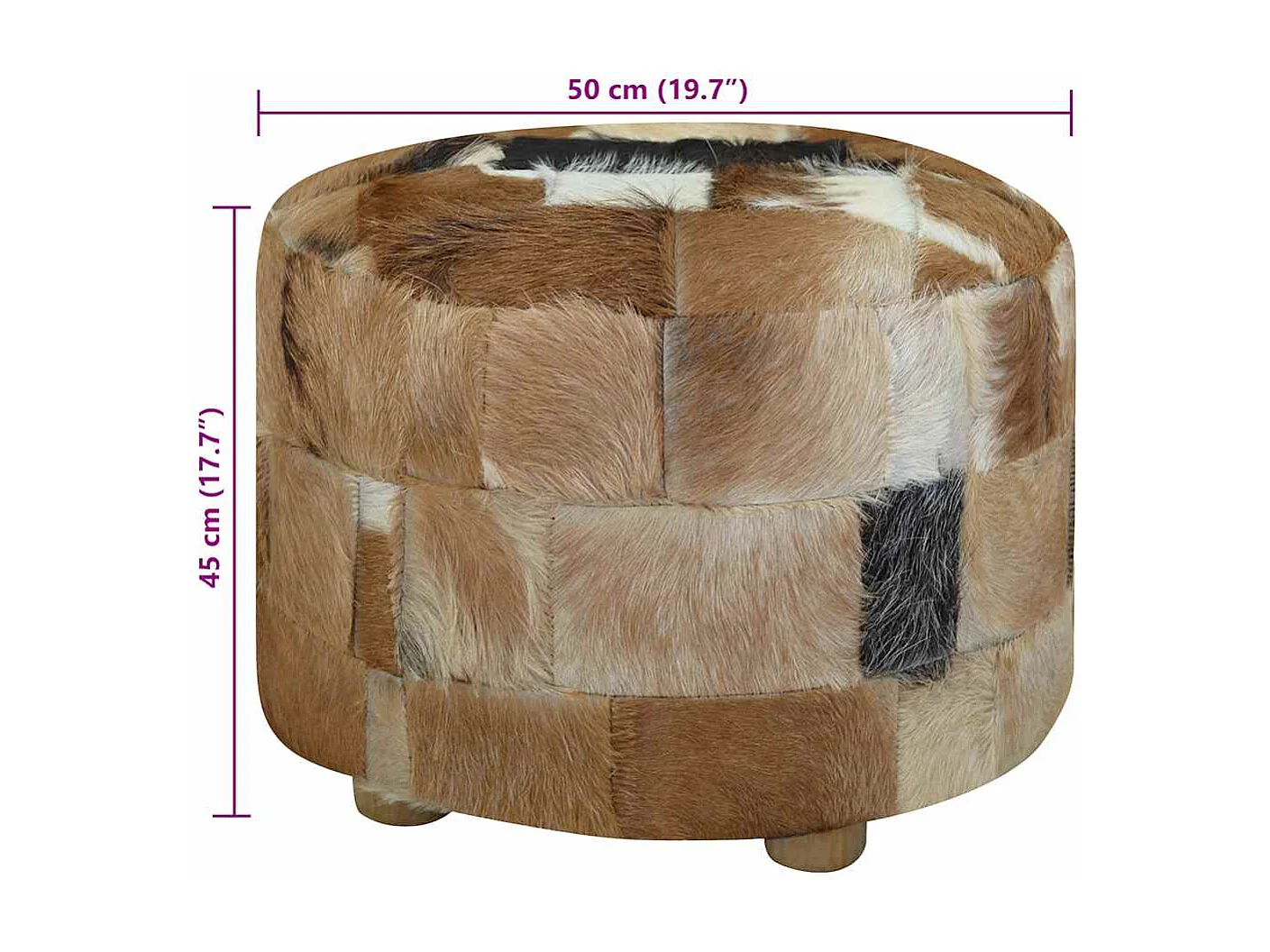 Garden Furniture -  Pouf Cuir véritable Rond 50 x 50 x 45 cm