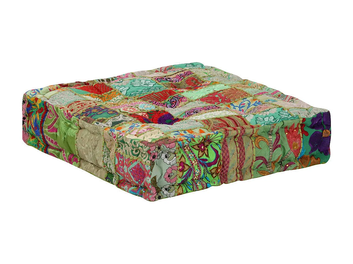 Wallingford  Pouf carré en coton fait à la main 50 x 50 x 12 cm Vert