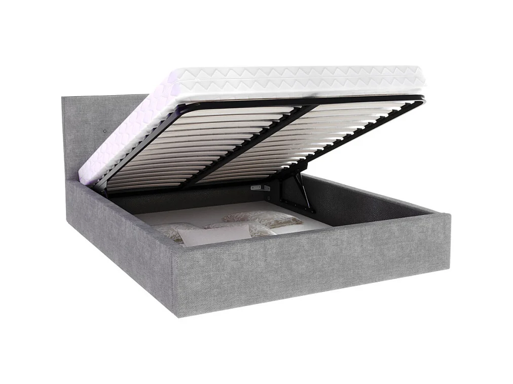 Lit Coffre Tulsa 140x200 cm - Sommier inclus Gris clair