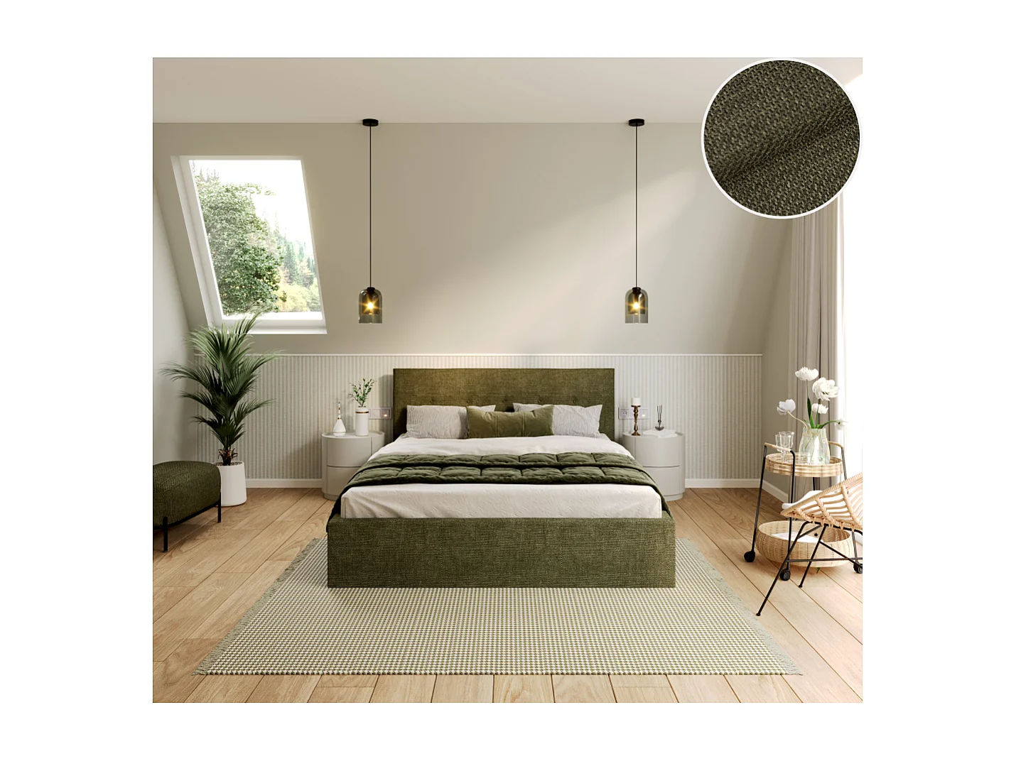 Lit Coffre Tulsa 120x200 cm - Sommier inclus Vert olive