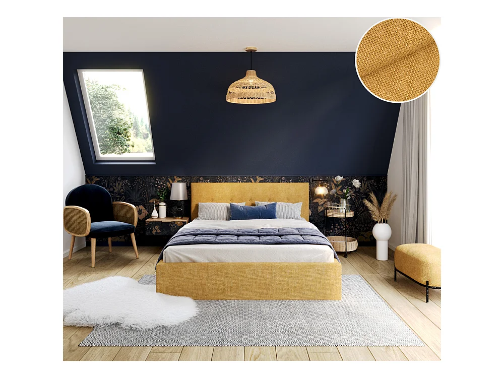 Lit Coffre Tulsa 140x200 cm - Sommier inclus Jaune miel