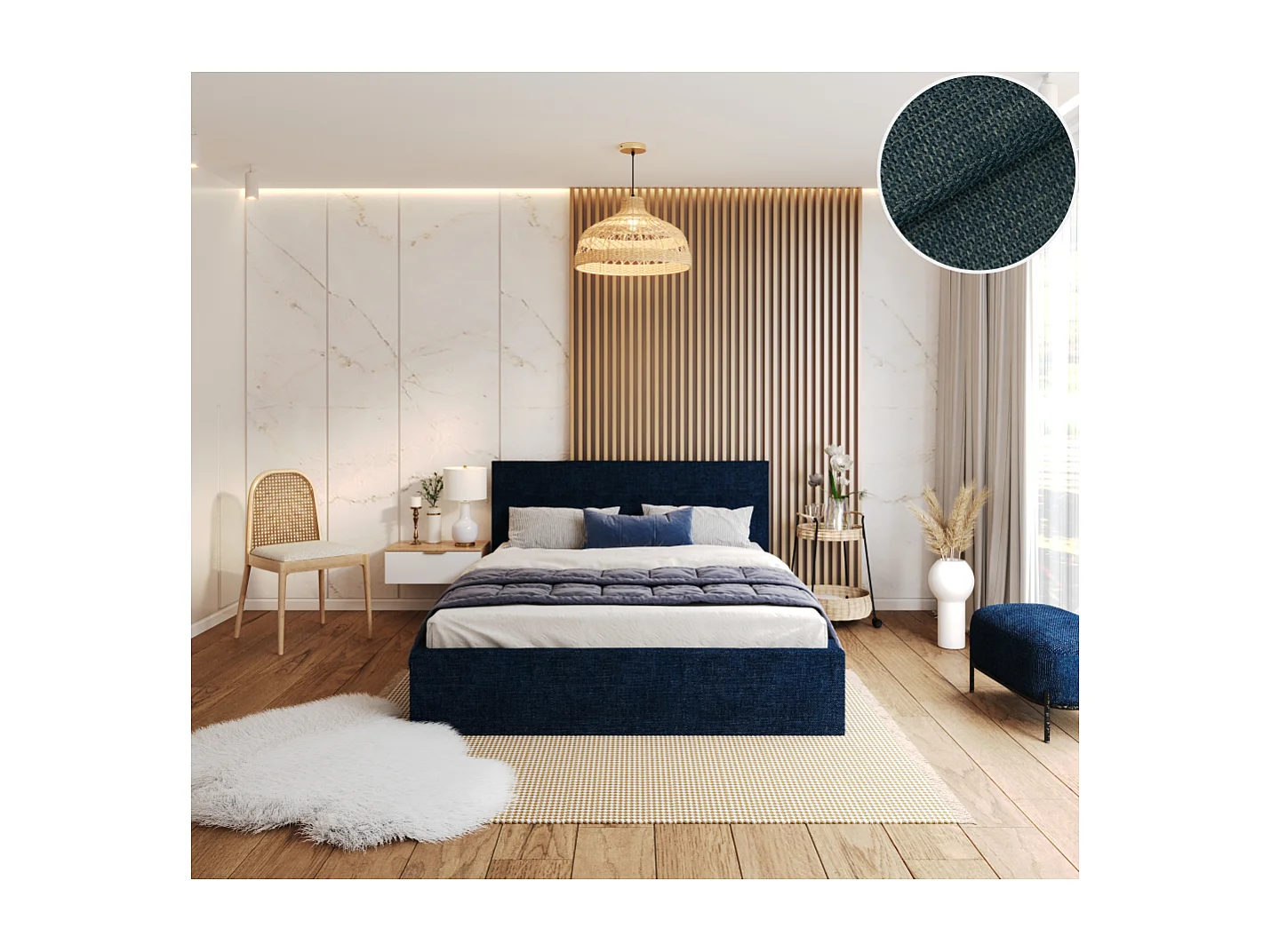 Lit Coffre Tulsa 120x200 cm - Sommier inclus Bleu marine