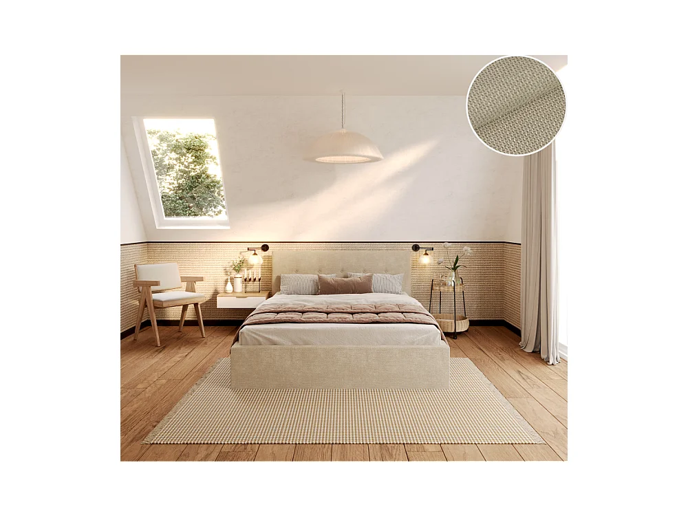 Lit Coffre Tulsa 120x200 cm - Sommier inclus Crème