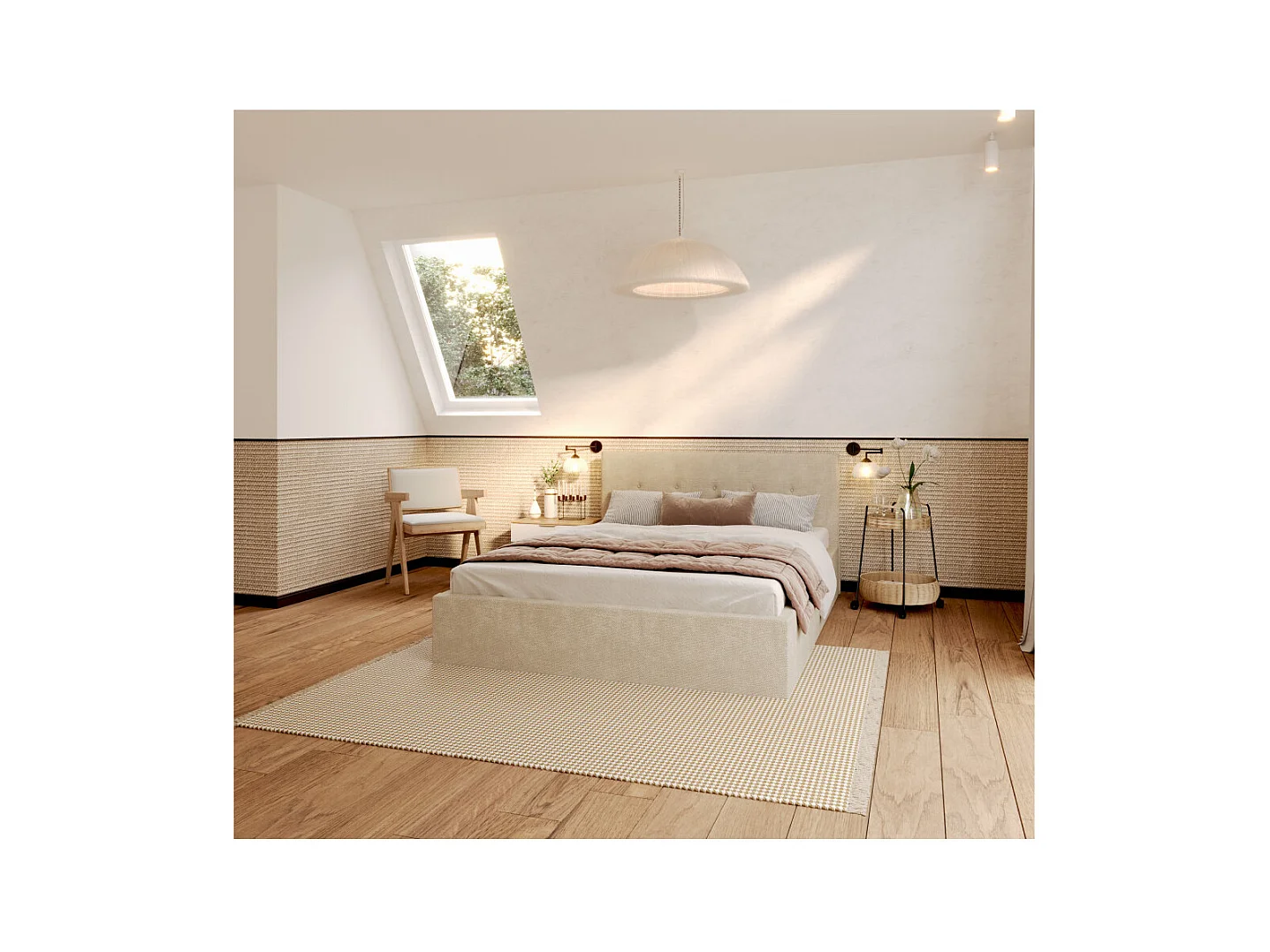 Lit Coffre Tulsa 120x200 cm - Sommier inclus Crème