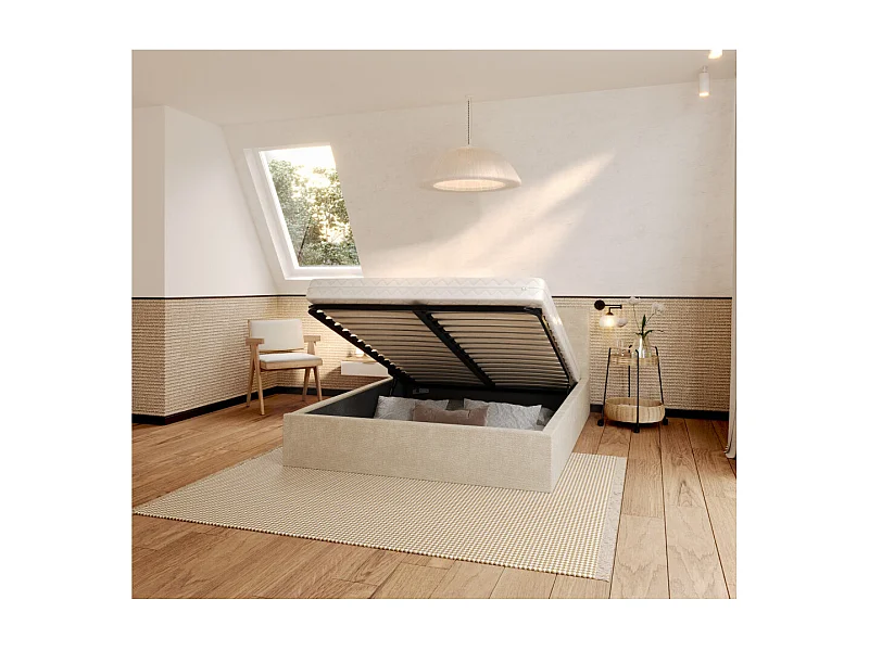 Lit Coffre Tulsa 120x200 cm - Sommier inclus Crème