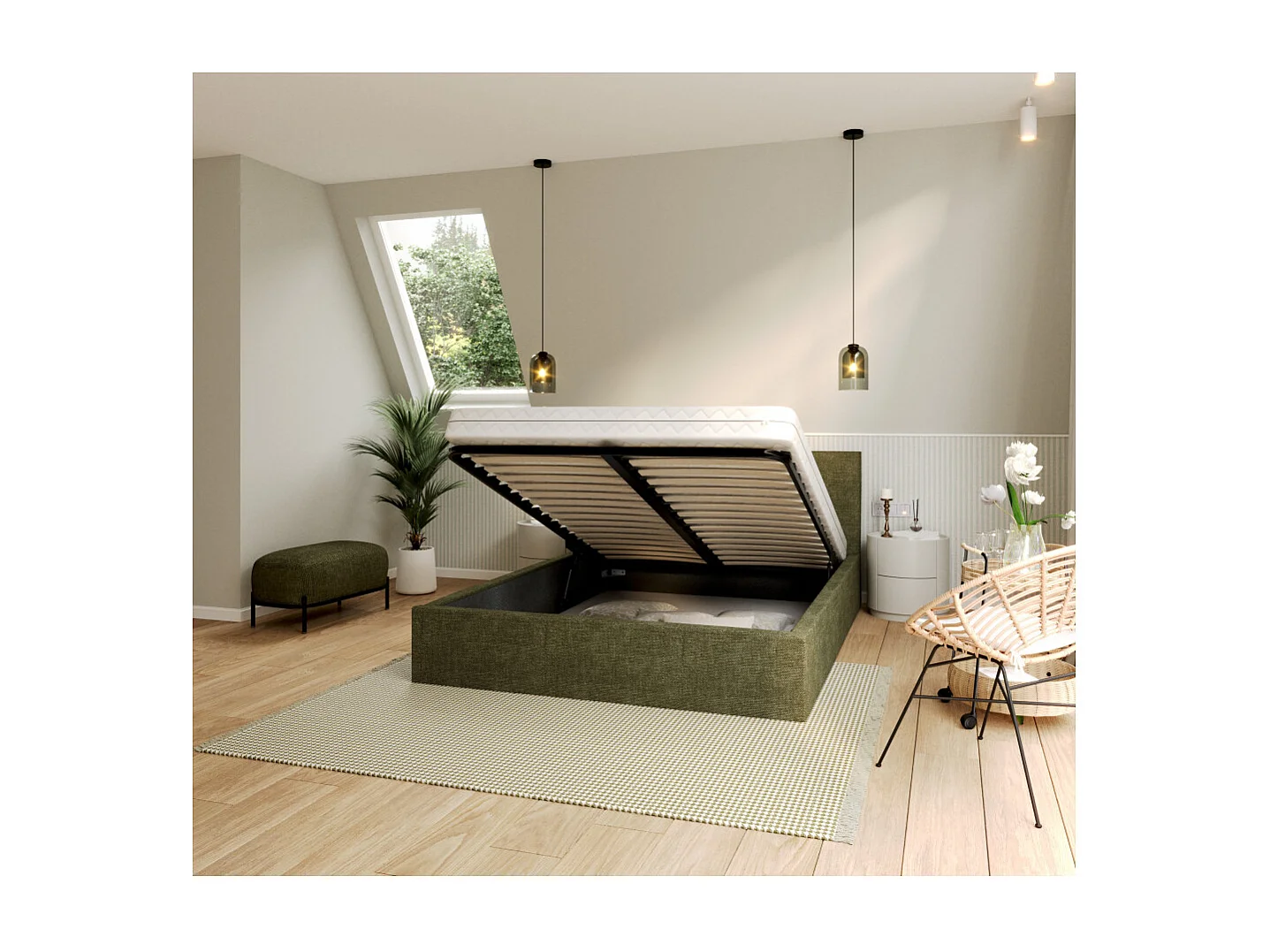 Lit Coffre Tulsa 140x200 cm - Sommier inclus Vert olive