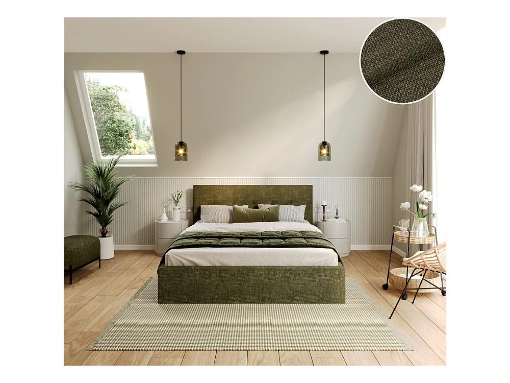 Lit Coffre Tulsa 140x200 cm - Sommier inclus Vert olive