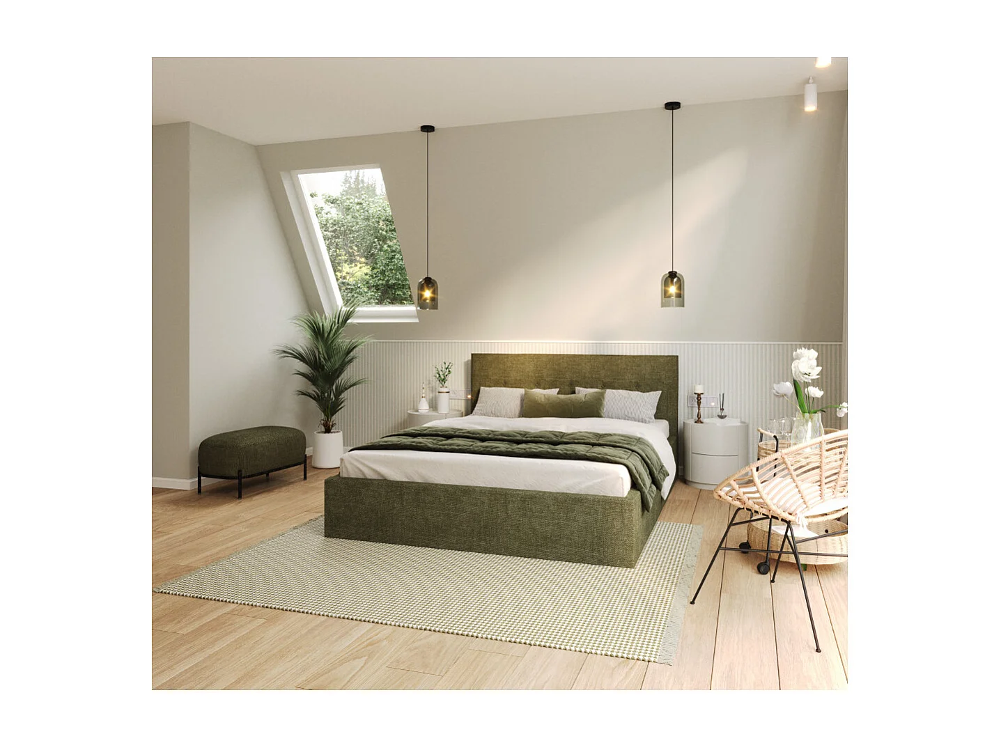 Lit Coffre Tulsa 140x200 cm - Sommier inclus Vert olive