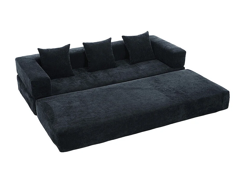 Canapé modulaire chenille ultra-doux modularité poches rangement antidérapant salon jeux bricolage bien-être noir