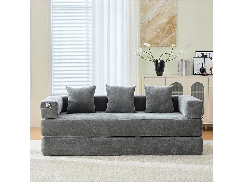 Canapé modulaire chenille ultra-doux modularité poches rangement antidérapant salon jeux bricolage bien-être Gris foncé