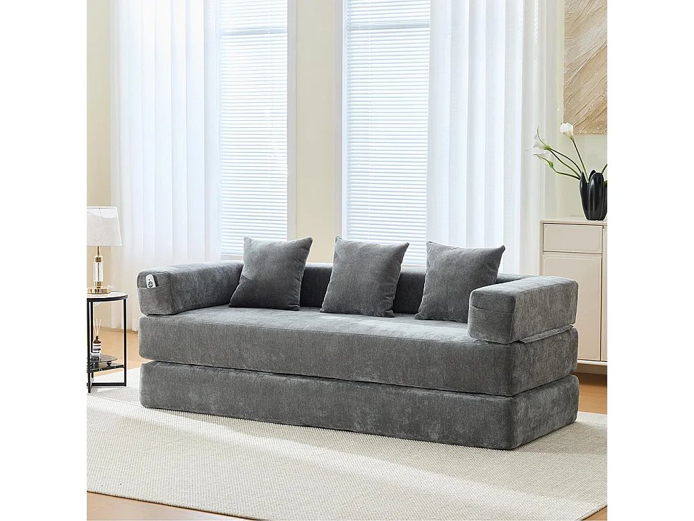 Canapé modulaire chenille ultra-doux modularité poches rangement antidérapant salon jeux bricolage bien-être Gris foncé