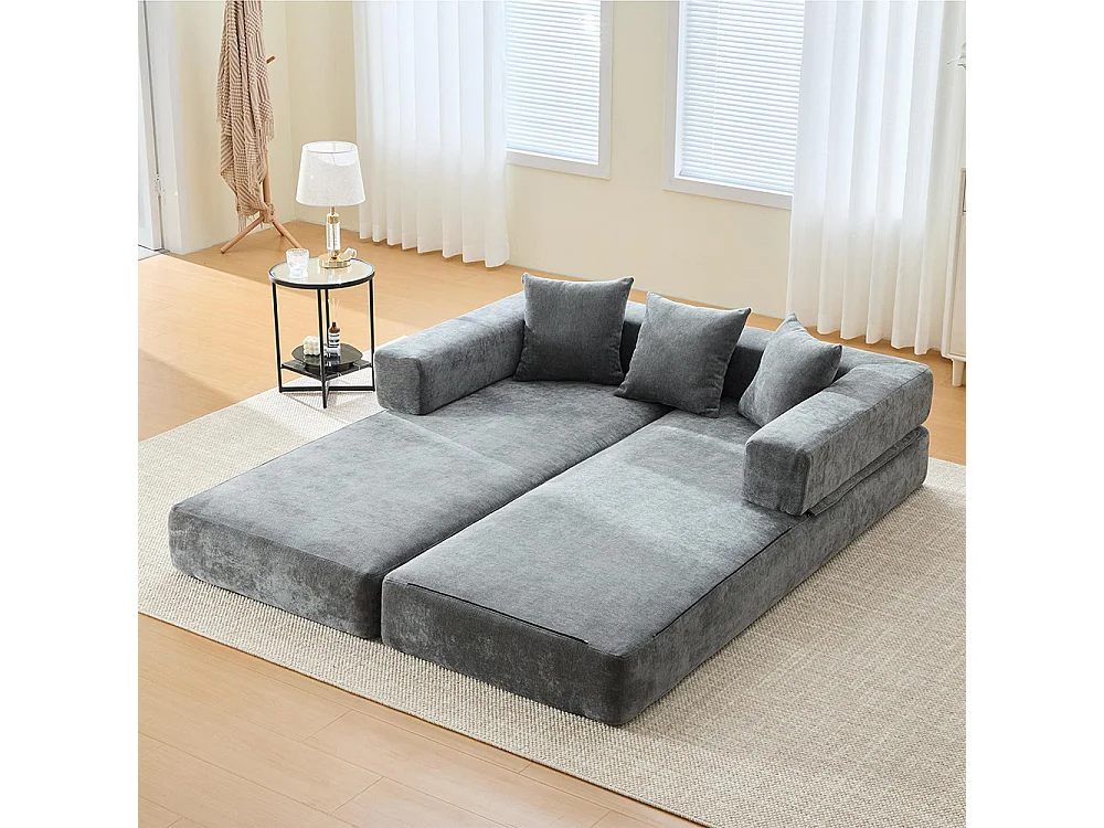 Canapé modulaire chenille ultra-doux modularité poches rangement antidérapant salon jeux bricolage bien-être Gris foncé