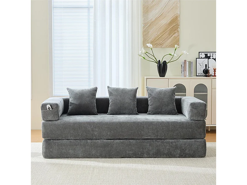 Canapé modulaire chenille ultra-doux modularité poches rangement antidérapant salon jeux bricolage bien-être Gris foncé