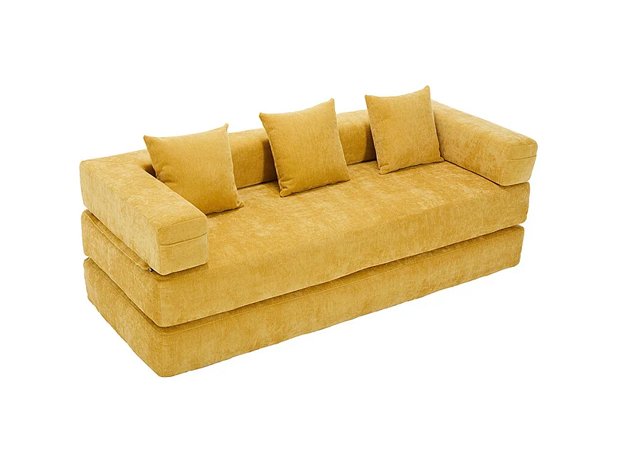 Canapé modulaire chenille ultra-doux modularité poches rangement antidérapant salon jeux bricolage bien-être Jaune moutarde