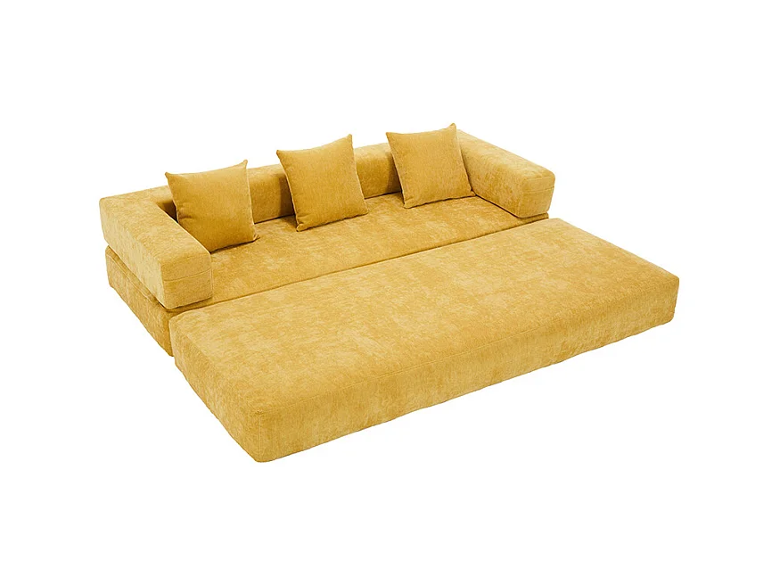 Canapé modulaire chenille ultra-doux modularité poches rangement antidérapant salon jeux bricolage bien-être Jaune moutarde