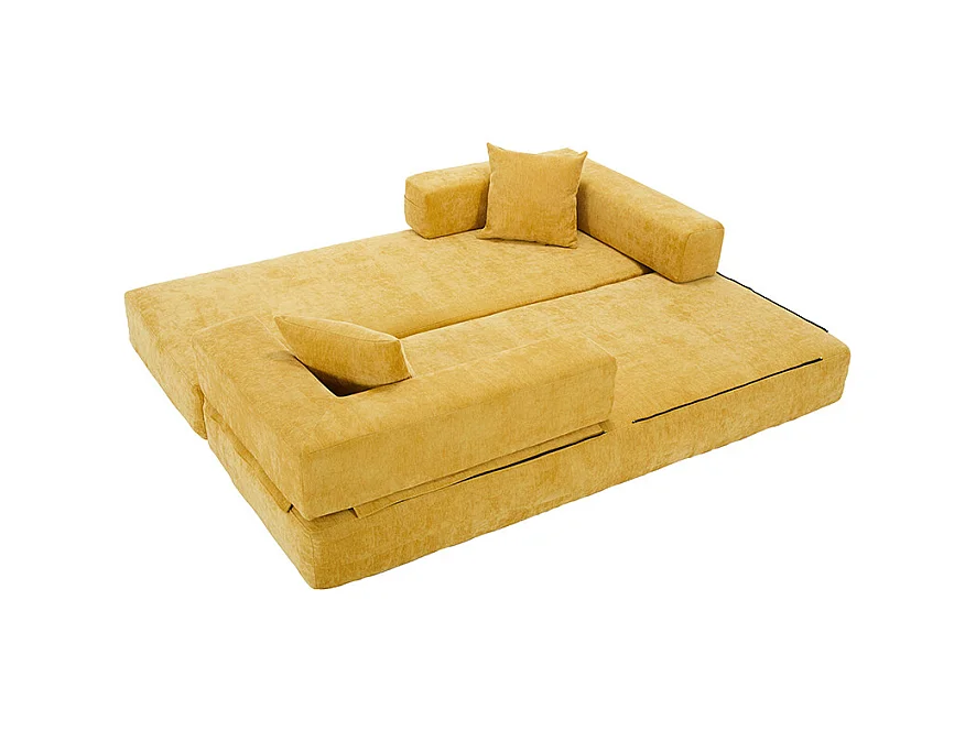 Canapé modulaire chenille ultra-doux modularité poches rangement antidérapant salon jeux bricolage bien-être Jaune moutarde