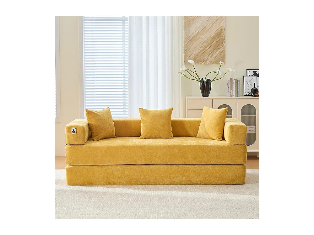 Canapé modulaire chenille ultra-doux modularité poches rangement antidérapant salon jeux bricolage bien-être Jaune moutarde