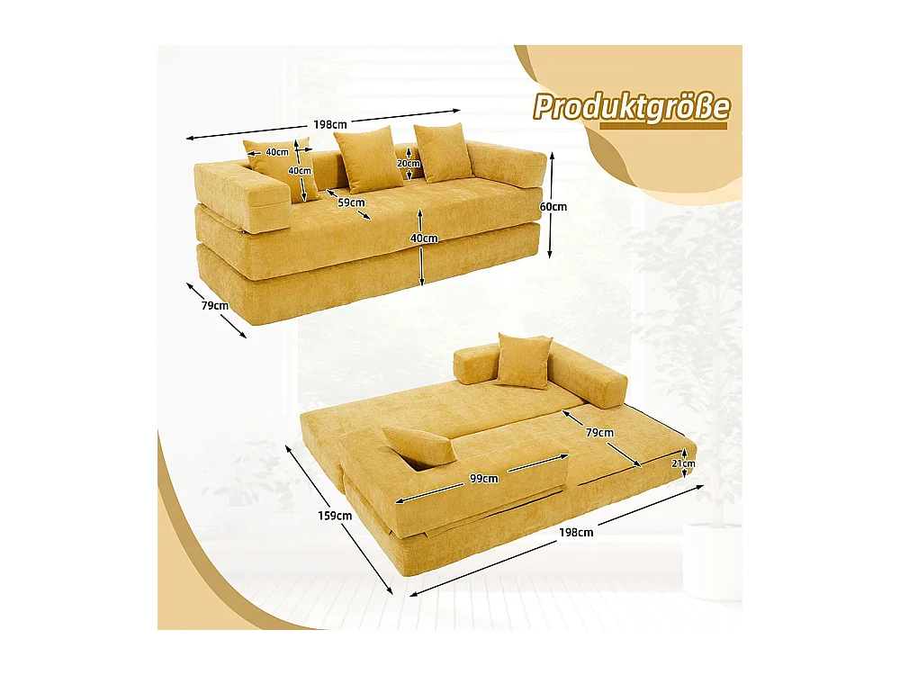 Canapé modulaire chenille ultra-doux modularité poches rangement antidérapant salon jeux bricolage bien-être Jaune moutarde