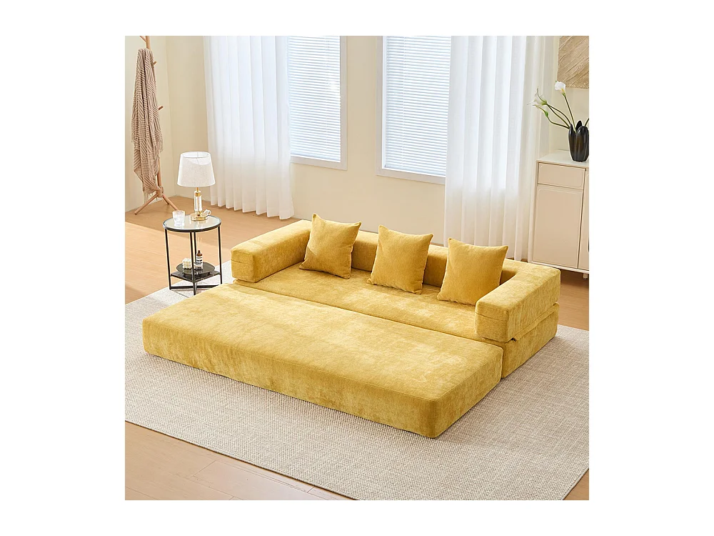 Canapé modulaire chenille ultra-doux modularité poches rangement antidérapant salon jeux bricolage bien-être Jaune moutarde