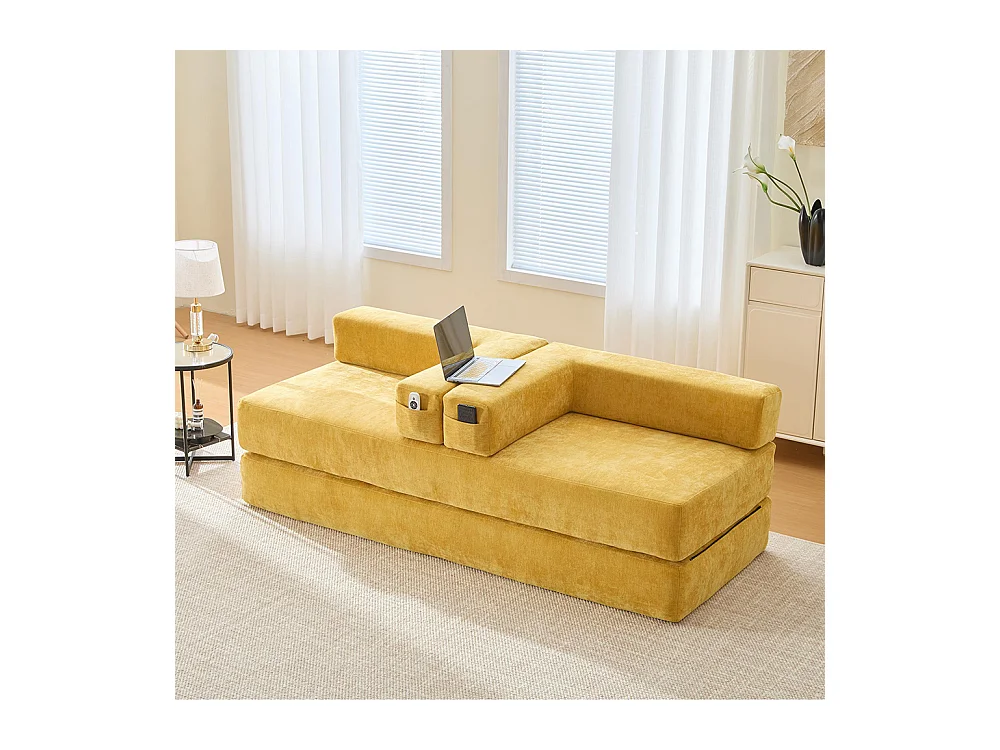 Canapé modulaire chenille ultra-doux modularité poches rangement antidérapant salon jeux bricolage bien-être Jaune moutarde