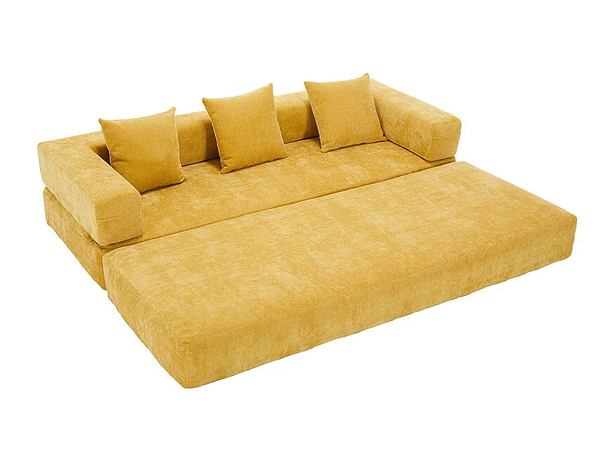 Canapé modulaire chenille ultra-doux modularité poches rangement antidérapant salon jeux bricolage bien-être Jaune moutarde