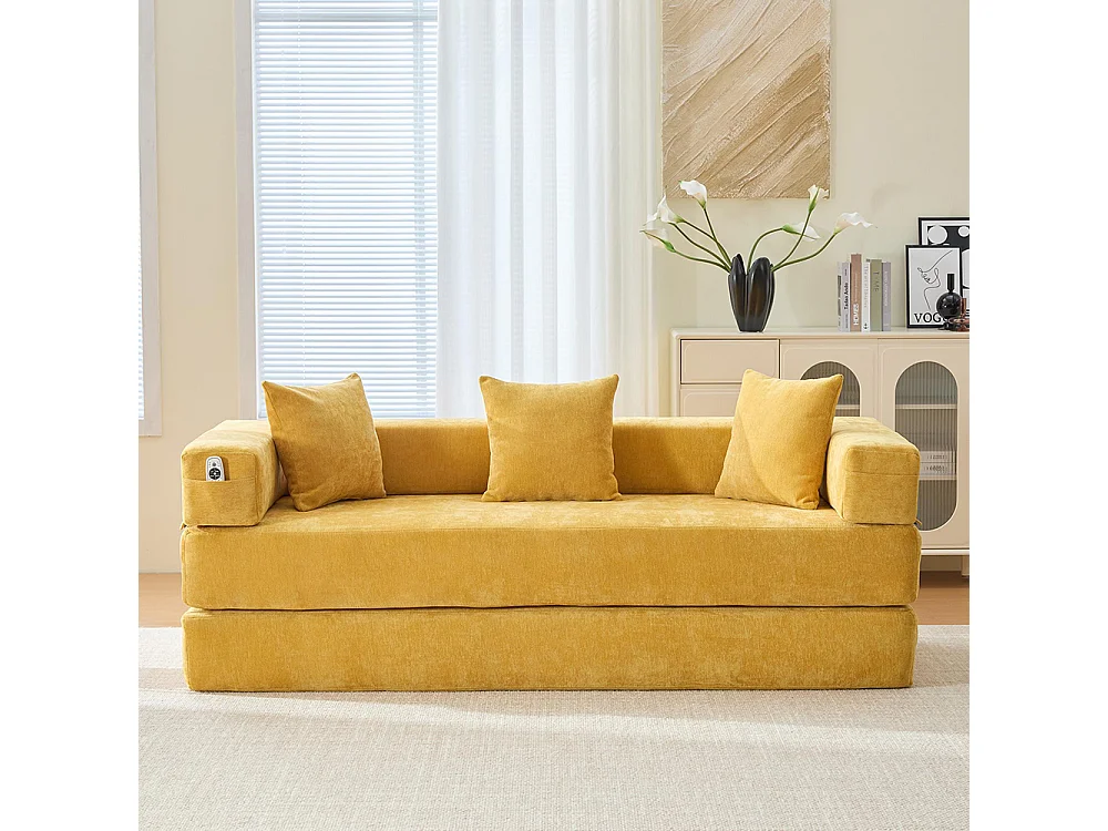 Canapé modulaire chenille ultra-doux modularité poches rangement antidérapant salon jeux bricolage bien-être Jaune moutarde