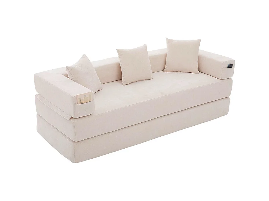 Canapé modulaire chenille ultra-doux modularité poches rangement antidérapant salon jeux bricolage bien-être beige