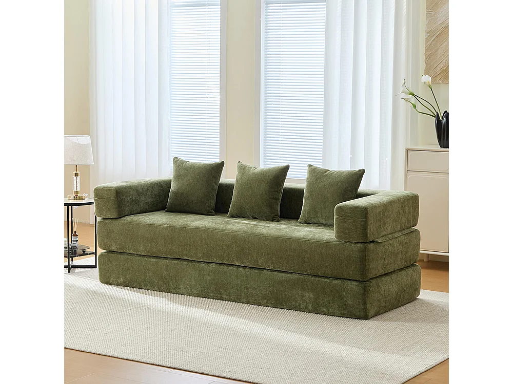 Canapé modulaire chenille ultra-doux modularité poches rangement antidérapant salon jeux bricolage bien-être vert