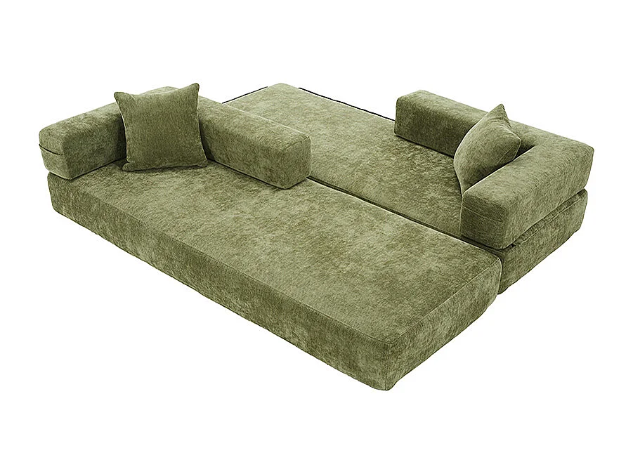 Canapé modulaire chenille ultra-doux modularité poches rangement antidérapant salon jeux bricolage bien-être vert