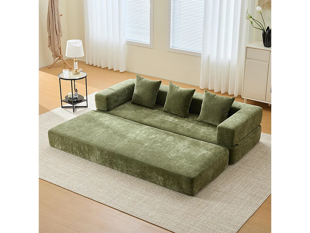 Canapé modulaire chenille ultra-doux modularité poches rangement antidérapant salon jeux bricolage bien-être vert