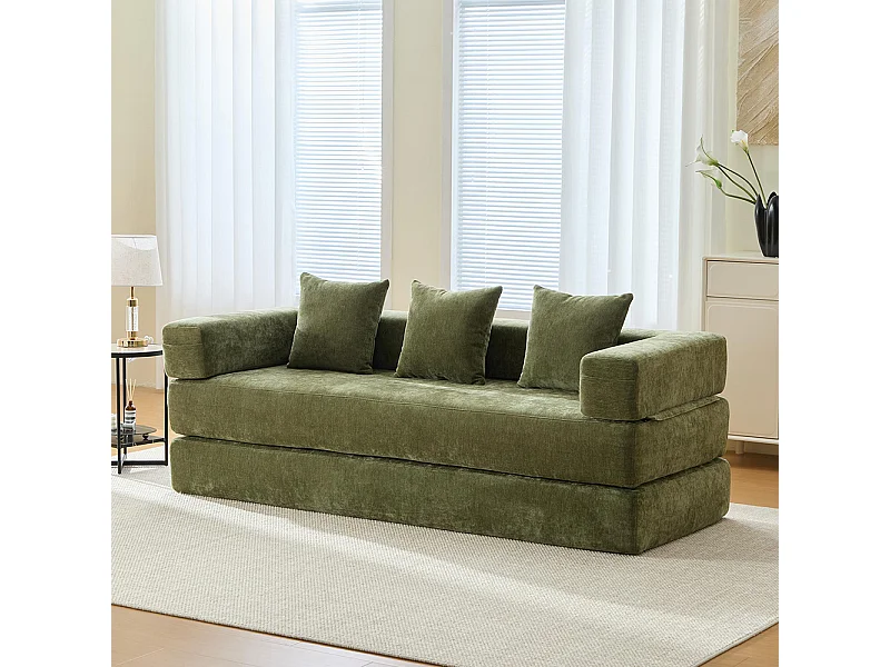 Canapé modulaire chenille ultra-doux modularité poches rangement antidérapant salon jeux bricolage bien-être vert