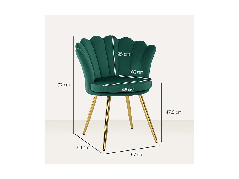 Chaise design coquillage LITTA velours bleu