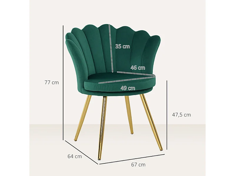 Chaise design coquillage LITTA velours vert