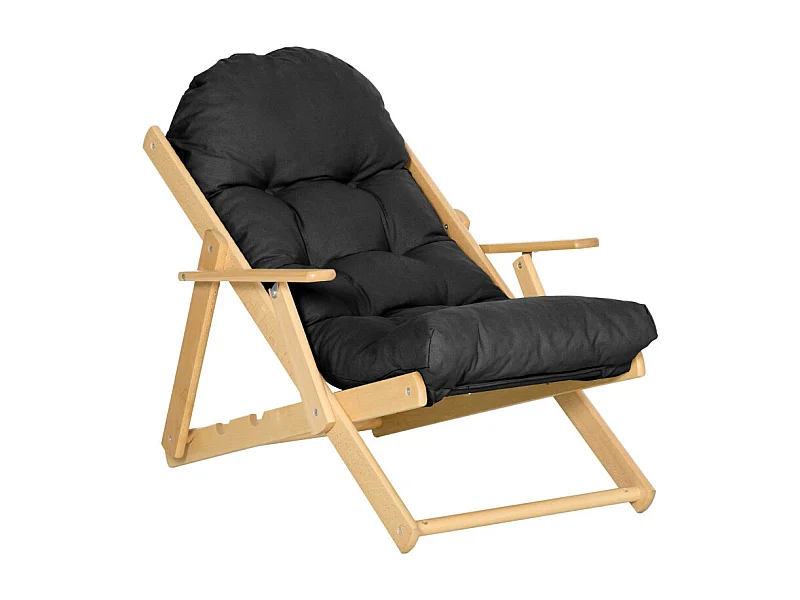 Fauteuil de jardin pliable bois avec coussin NILS noir