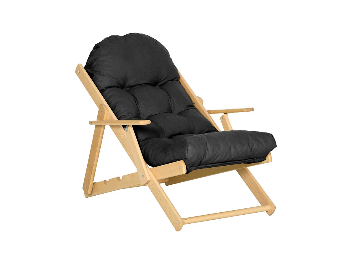 Fauteuil de jardin pliable bois avec coussin NILS noir