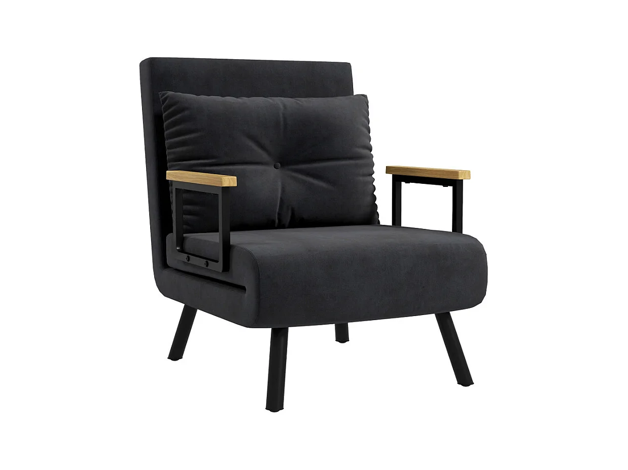 Fauteuil convertible 3 en 1 MINA velours noir et bois