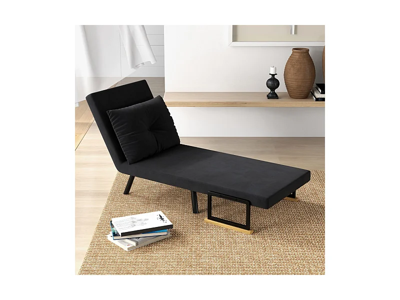 Fauteuil convertible 3 en 1 MINA velours noir et bois